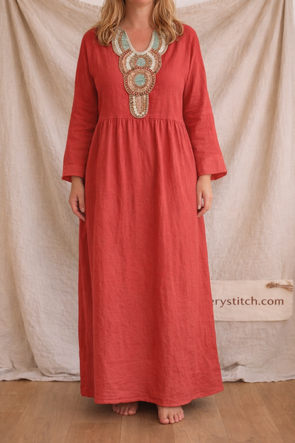 Boho Embroidered V-Neck Maxi Dress