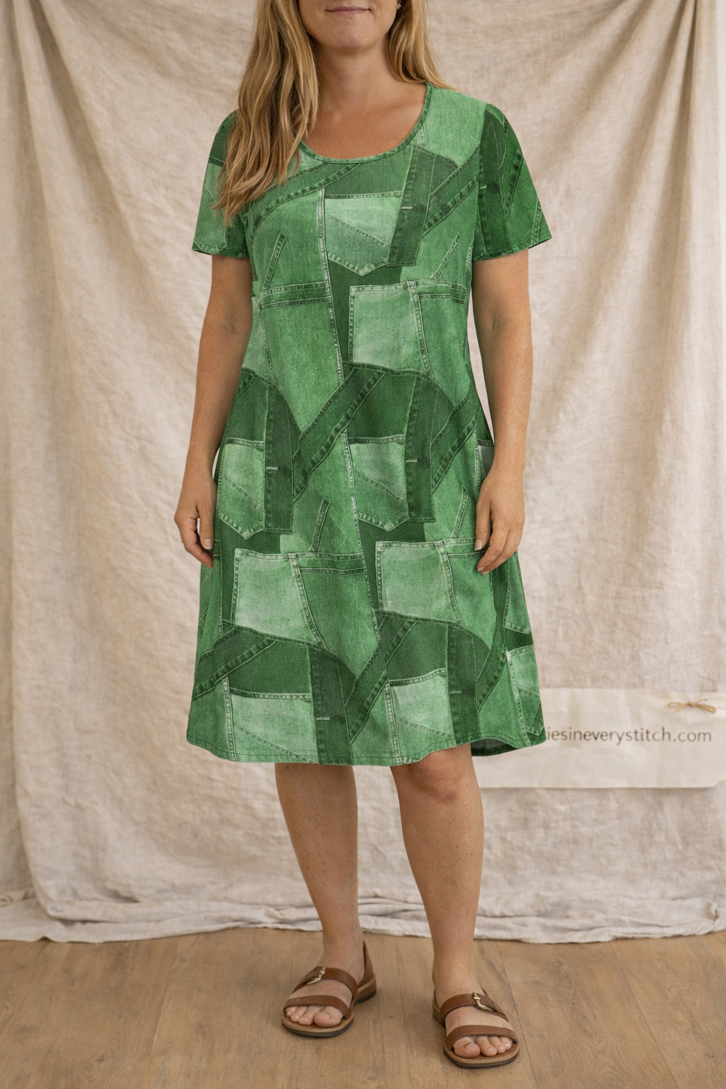 Printed Short Sleeve Midi Dress