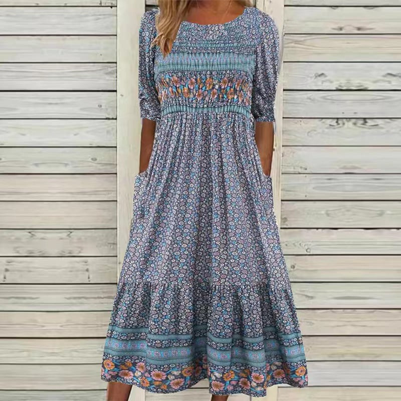 Women's Summer Small Floral Print Slim-fit Long Dress