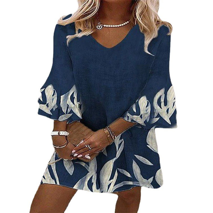 Women's Summer Printed V-Neck Mini Dress