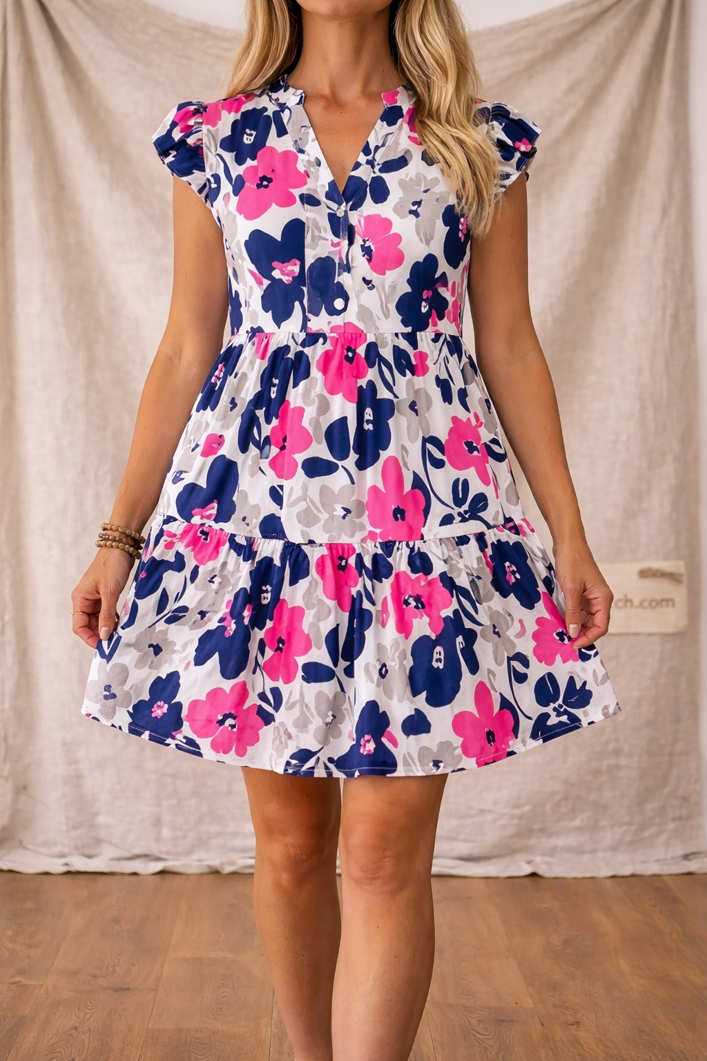 Floral Print Ruffle Sleeve Tiered Mini Dress