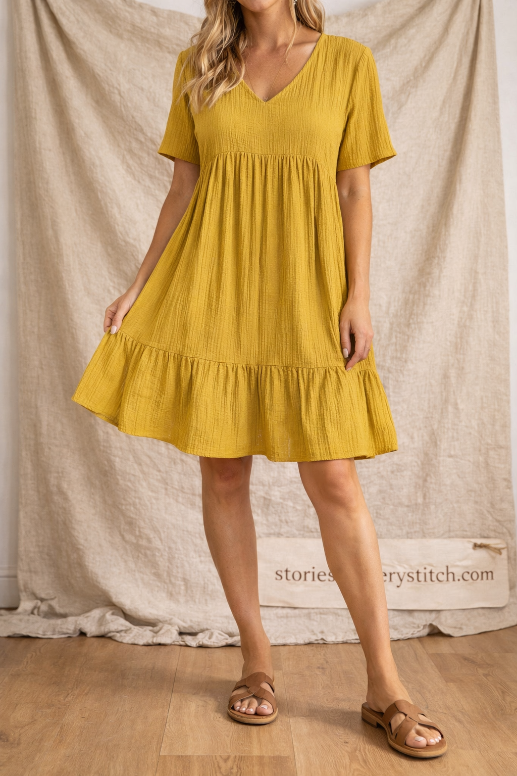 Easy Tiered V-Neck Mini Dress