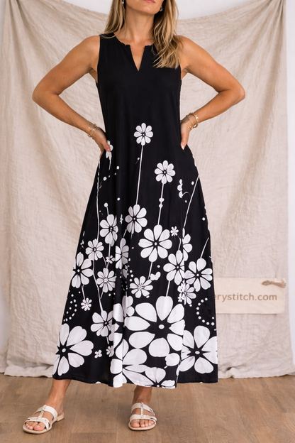 Sleeveless Floral Print A-Line Maxi Dress
