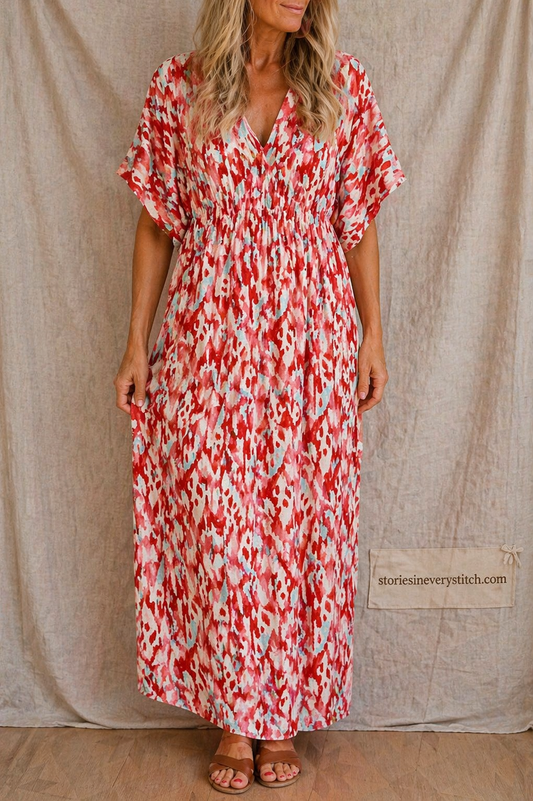 Printed V-Neck Loose Maxi Dress