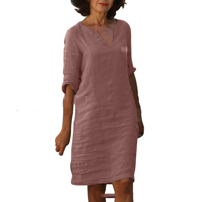 European And American Style With Pockets Spring And Summer Wash Wrinkle Small V-neck Dress