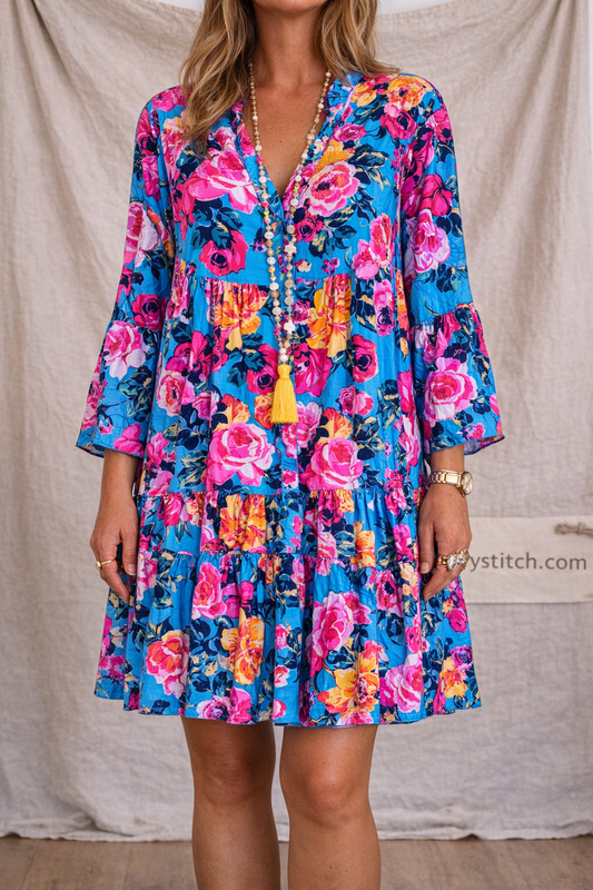 Vibrant Floral Ruffle Mini Dress