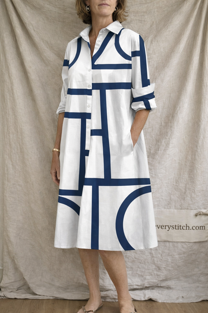 Printed Short Sleeve Shirt Midi Dress