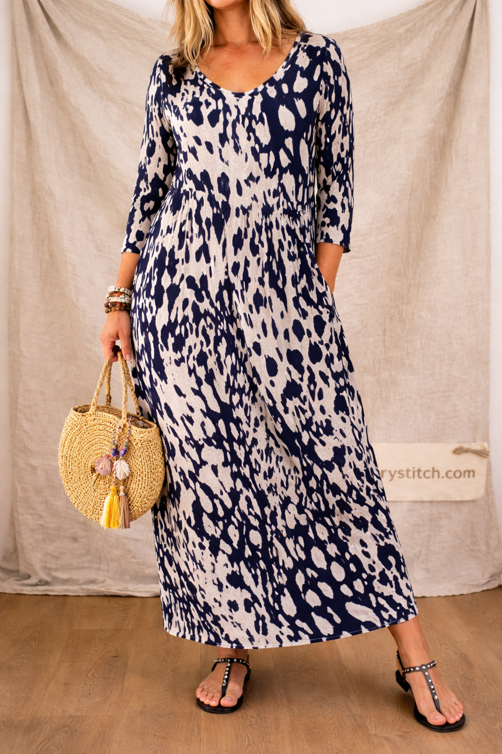Abstract Ink Print Relaxed Midi Dress