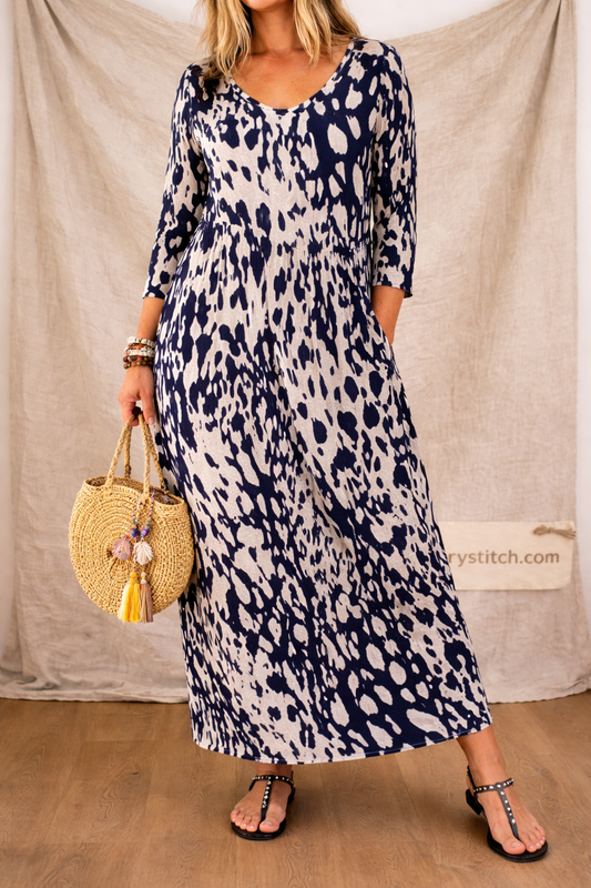 Abstract Ink Print Relaxed Midi Dress