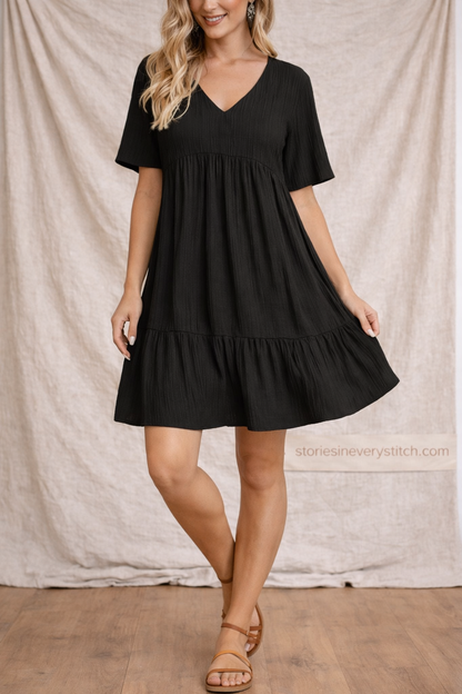 Easy Tiered V-Neck Mini Dress