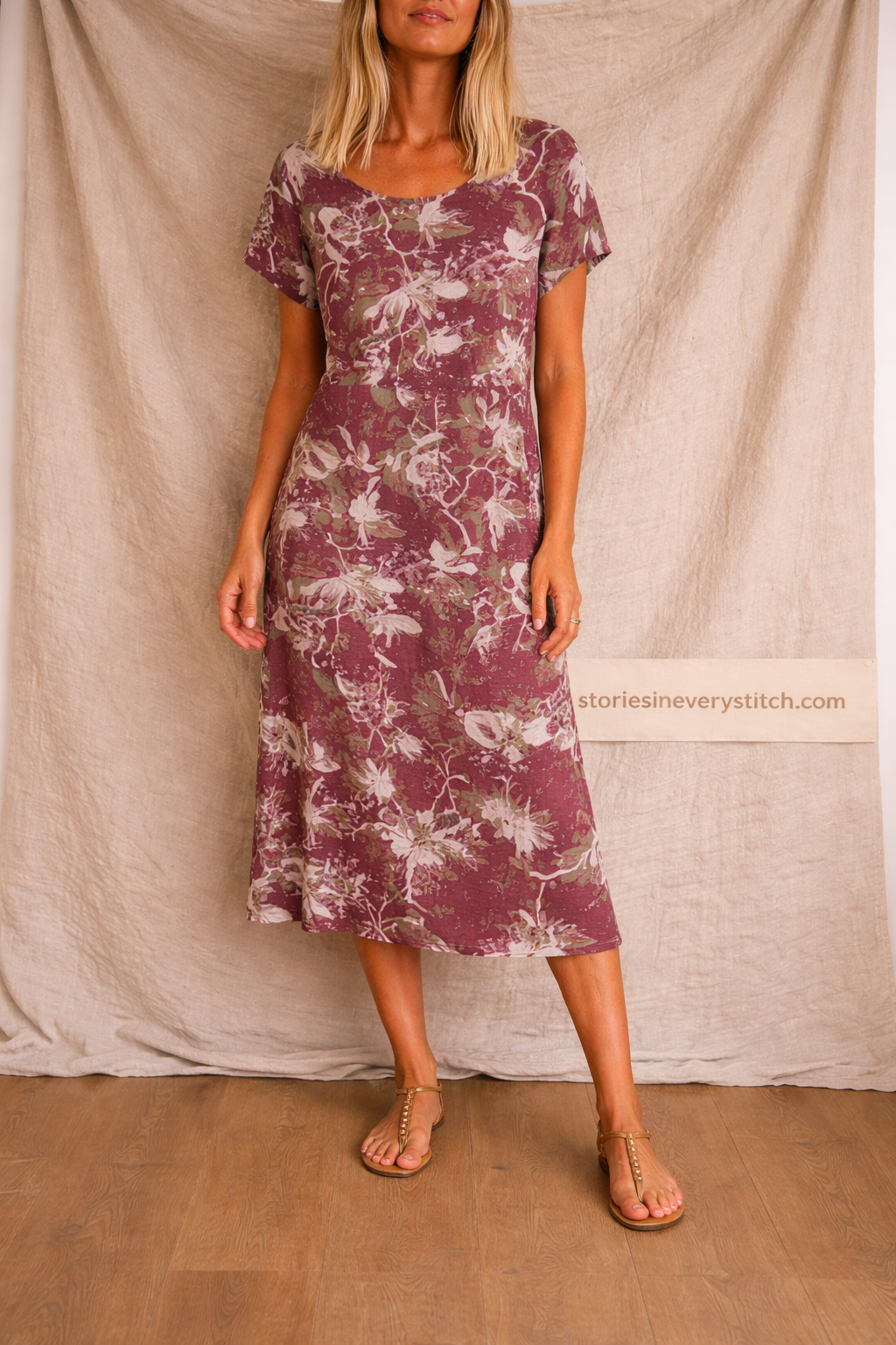 Floral Short Sleeve Midi Dress
