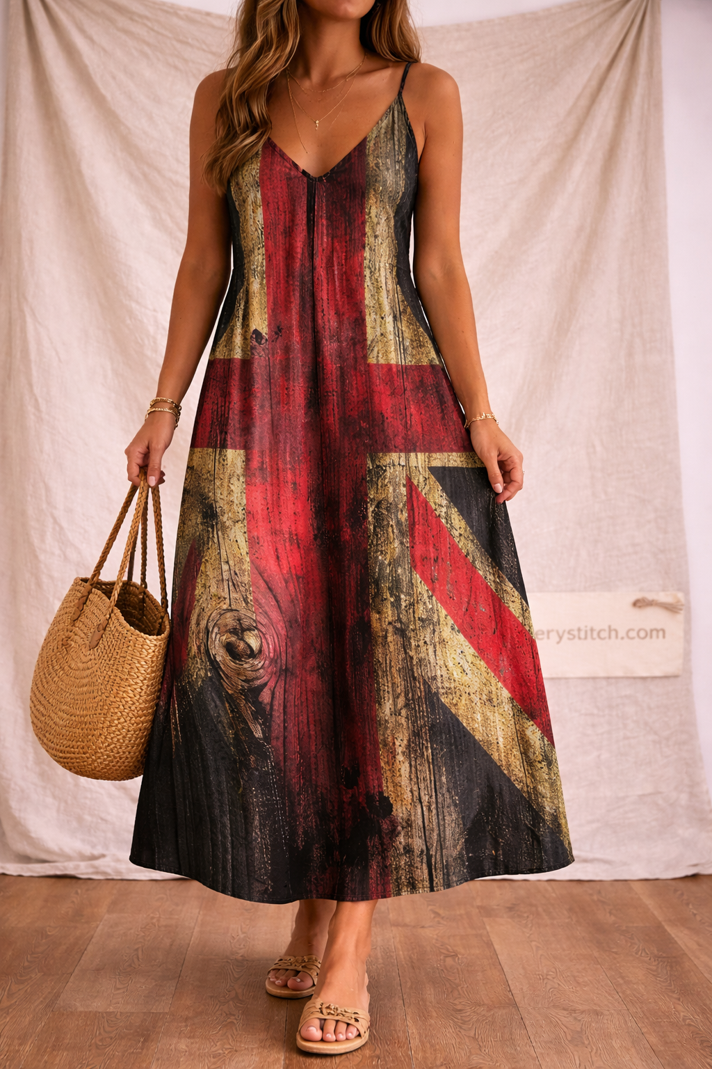Abstract Splash Strappy Maxi Dress