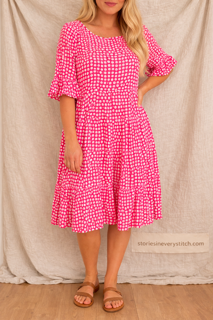 Petal Dot Ruffle Sleeve Midi Dress