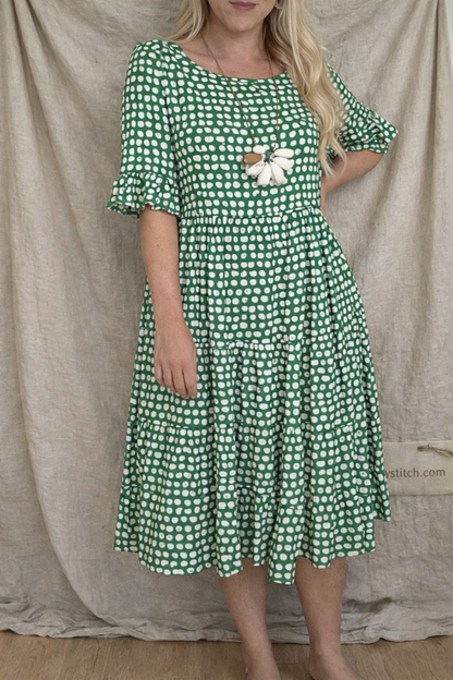 Petal Dot Ruffle Sleeve Midi Dress