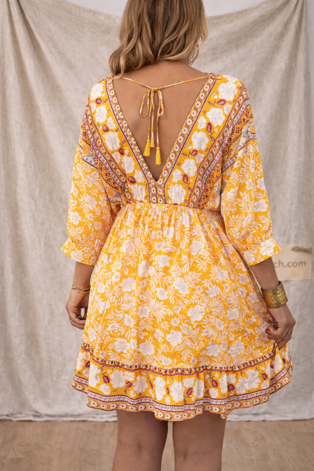 Boho Floral V-Neck Empire Waist Mini Dress