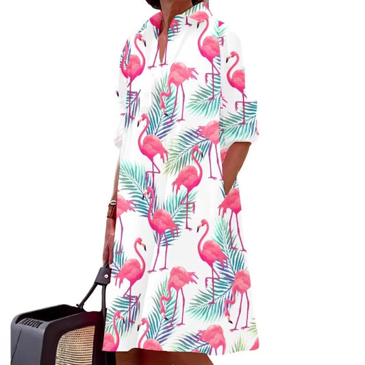 Fashion Polka Dot Printed 3d Printed Shirt Dress