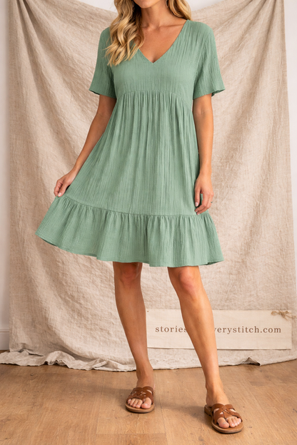 Easy Tiered V-Neck Mini Dress