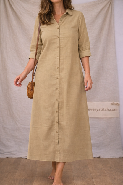 Linen Midi Shirt Dress - Perfect-Fit Comfort