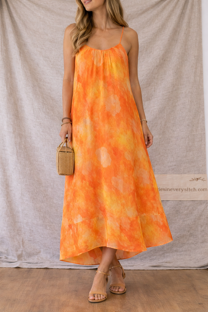 Women’s Boho Spaghetti Strap Maxi Dress – Casual Loose Summer Beach Dress