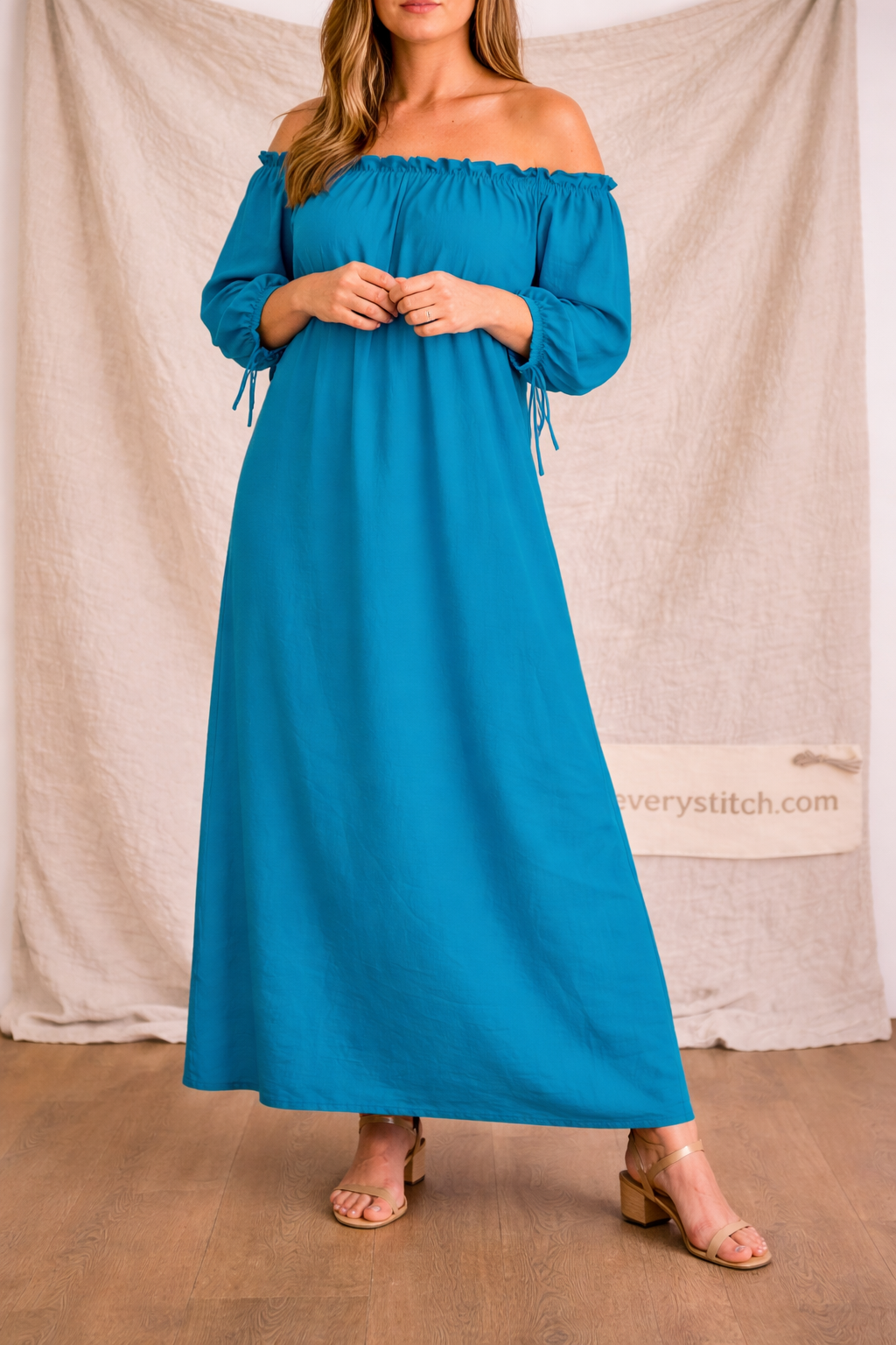 Off-Shoulder Ruffle Neck Maxi Dress