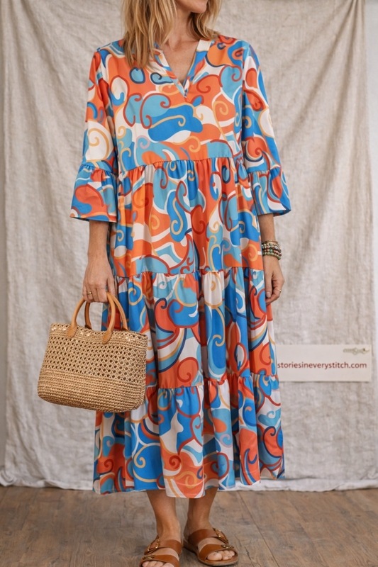 Retro Swirl Tiered Maxi Dress