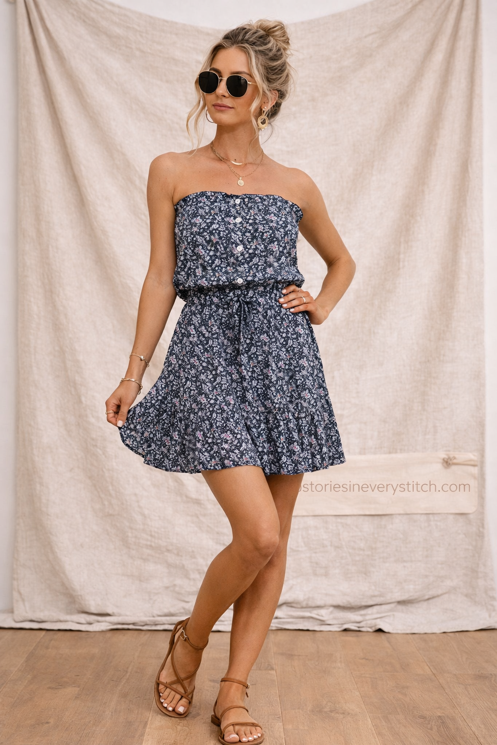 Smocked Strapless Flare Mini Dress