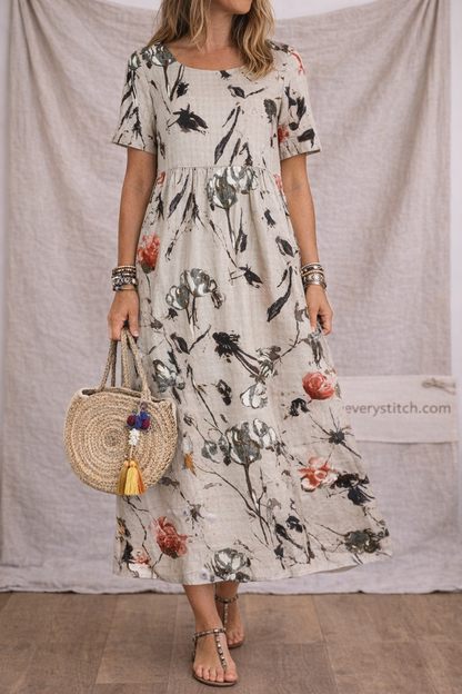 Plus Size Printed Maxi Dress - Casual Fit