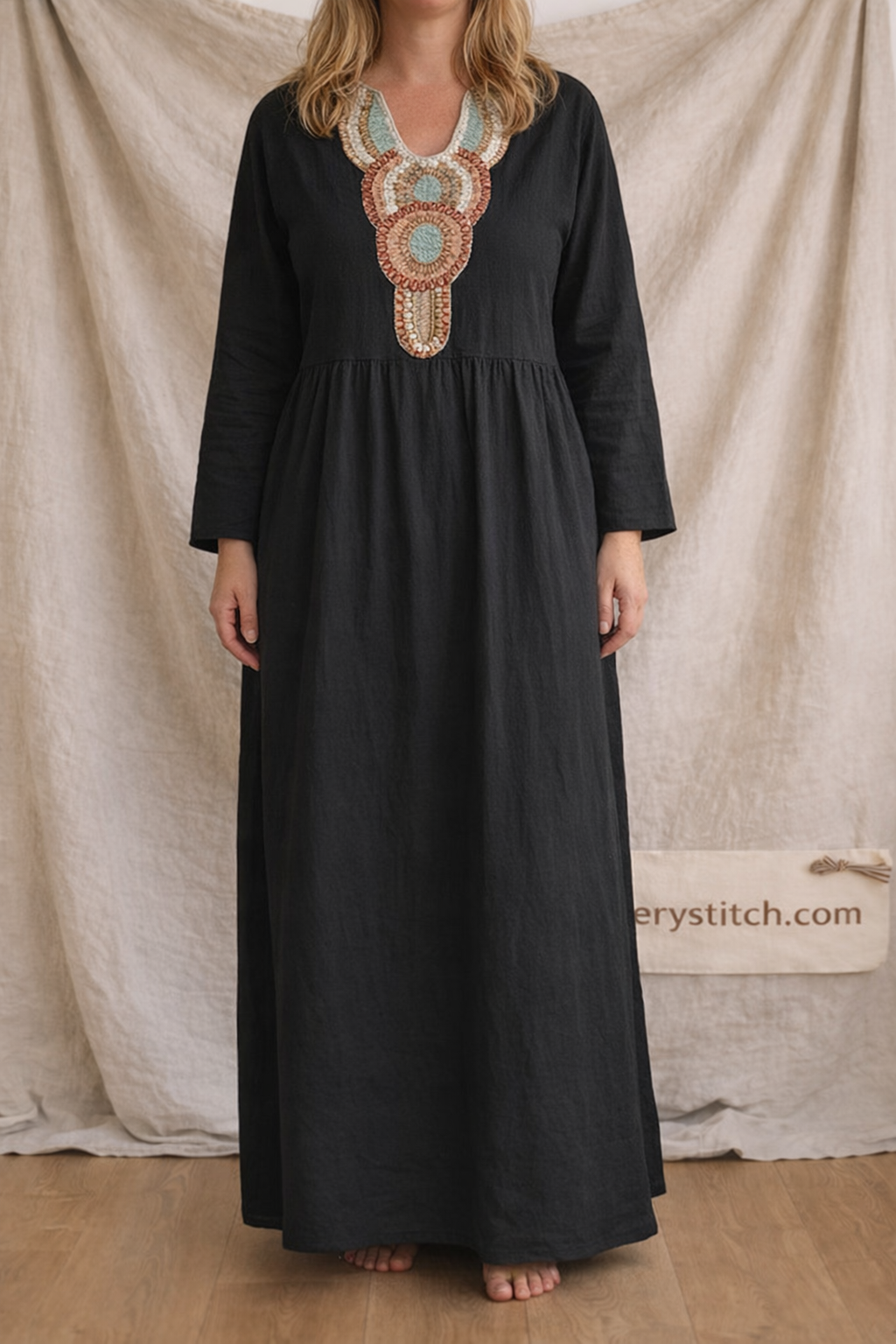 Boho Embroidered V-Neck Maxi Dress