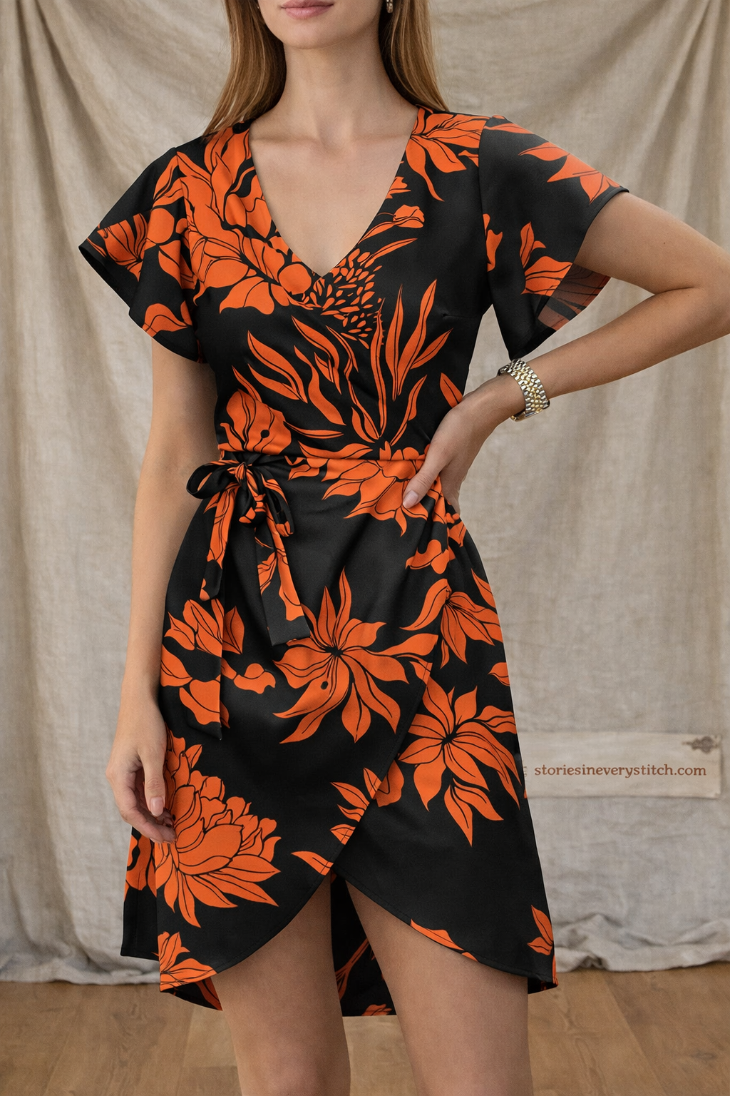 Printed Tie Waist Mini Dress