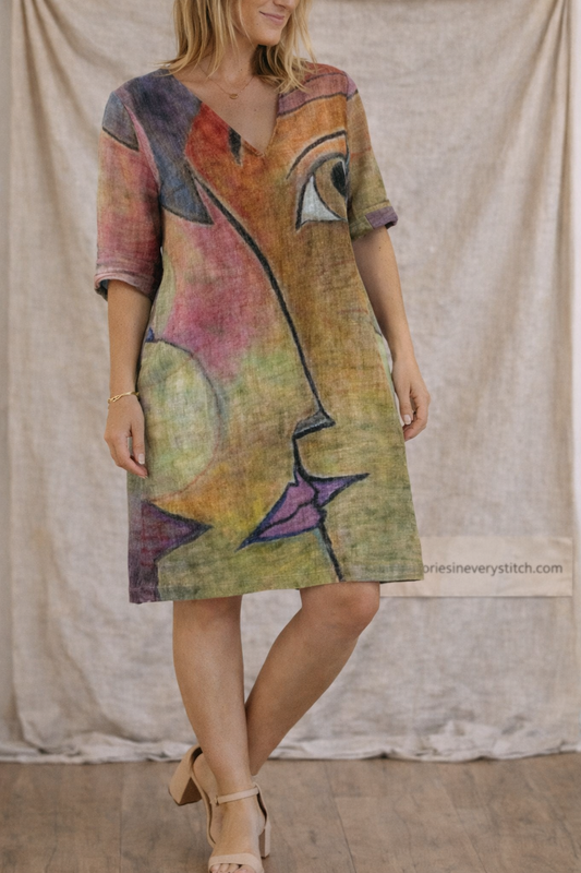 Abstract Mosaic Button Tunic Dress