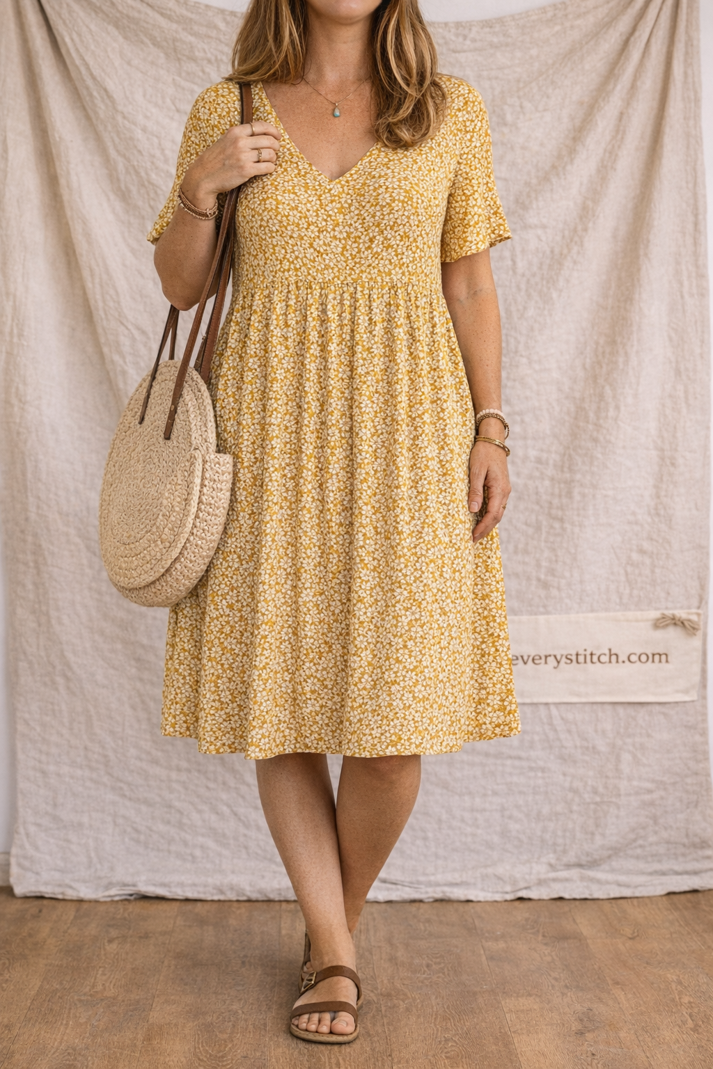 Floral V-Neck Ruffle Sleeve Midi Dress