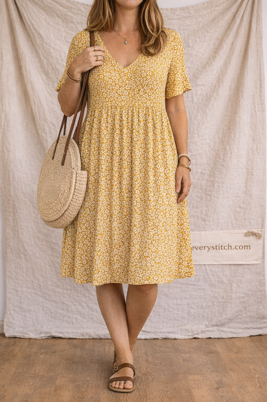 Floral V-Neck Ruffle Sleeve Midi Dress