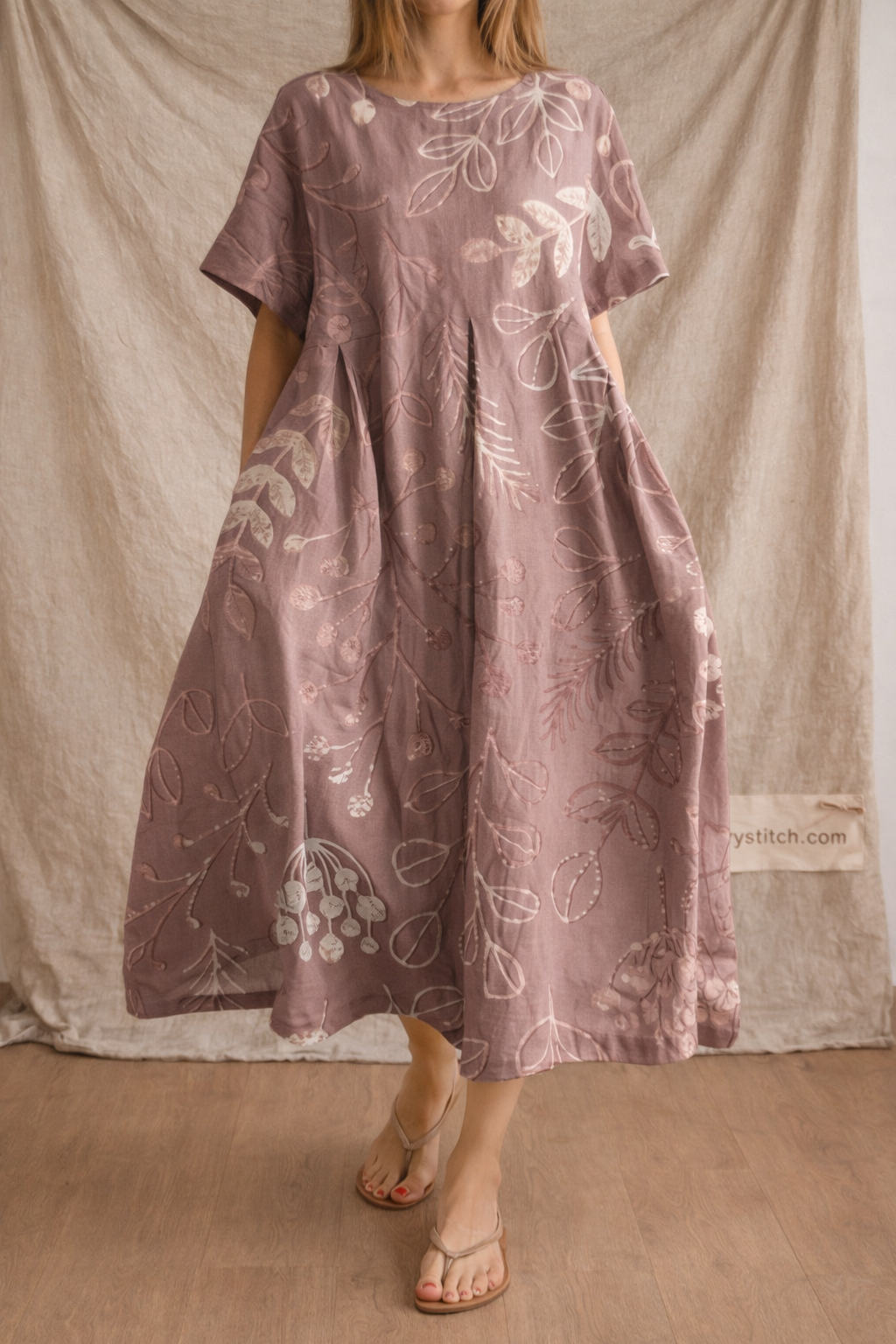 Women’s Elegant Floral Jacquard Midi Dress – Loose Fit Casual Summer A-Line Dress