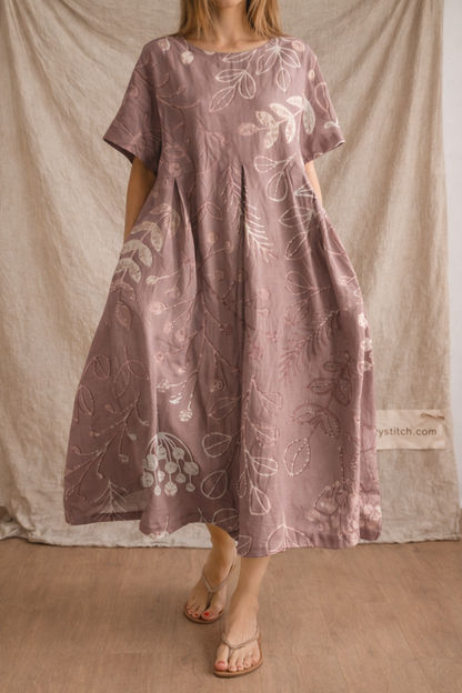 Women’s Elegant Floral Jacquard Midi Dress – Loose Fit Casual Summer A-Line Dress