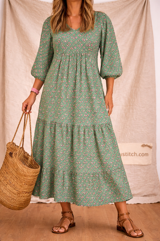 Puff Sleeve Dress - Geometric Print