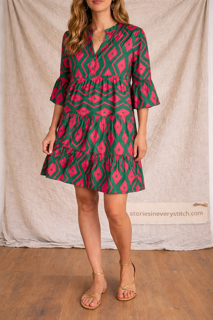 Printed Button Shirt Mini Dress