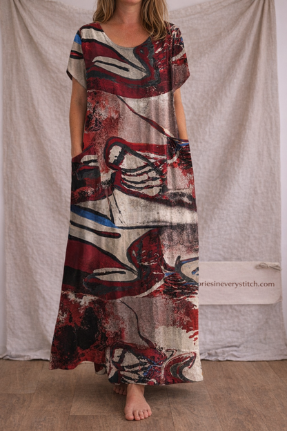 Abstract Flow Pocket Maxi Dress