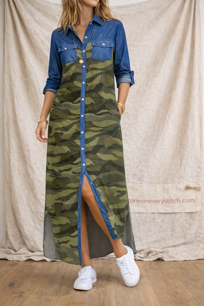 Urban Script Button-Front Maxi Dress