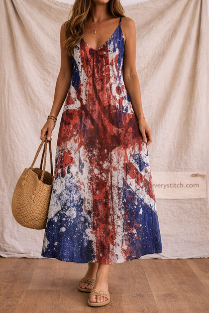 Abstract Splash Strappy Maxi Dress
