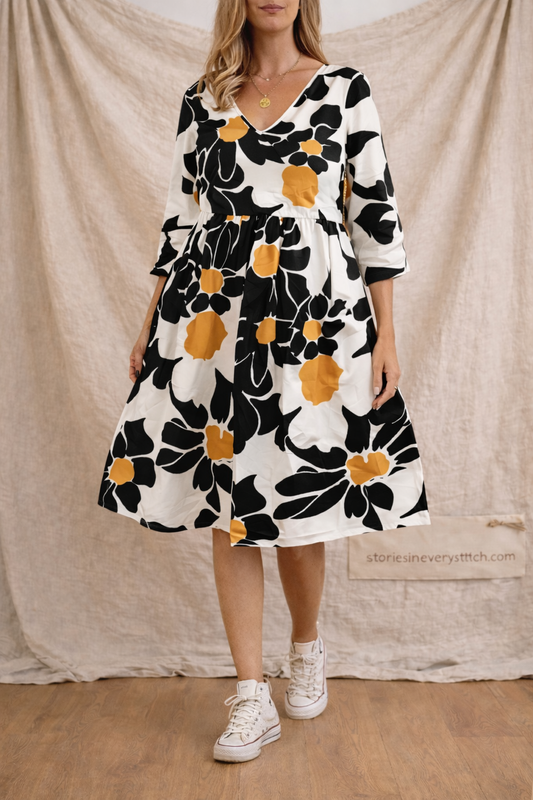 Bold Floral Print Swing Midi Dress