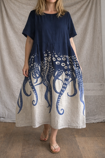 Ocean Ink Oversized Artistic Midi Dress