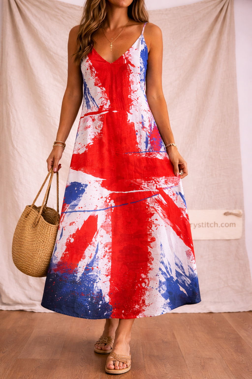 Abstract Splash Strappy Maxi Dress