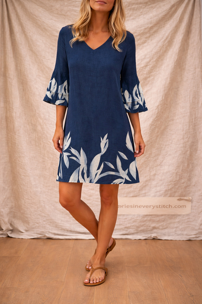 Printed V-Neck Mini Dress