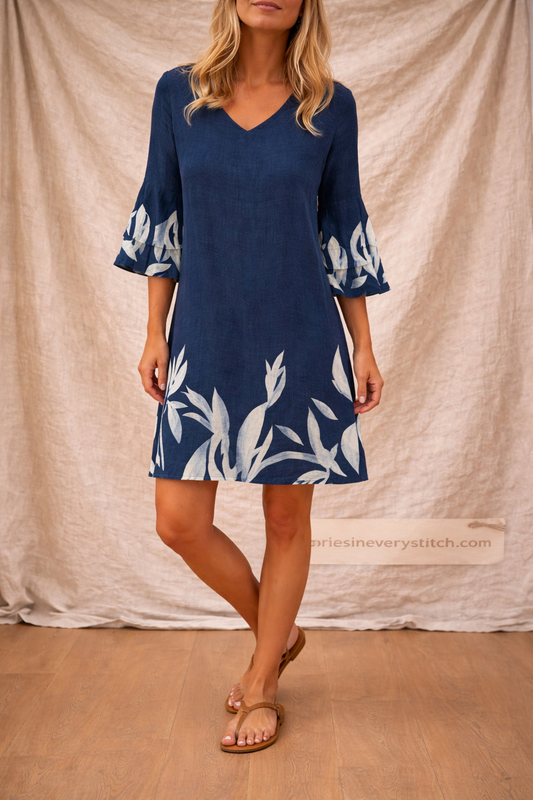 Printed V-Neck Mini Dress