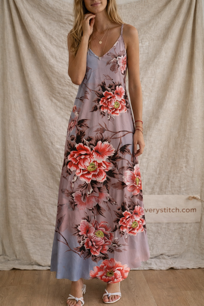 Printed V-Neck Maxi Dress