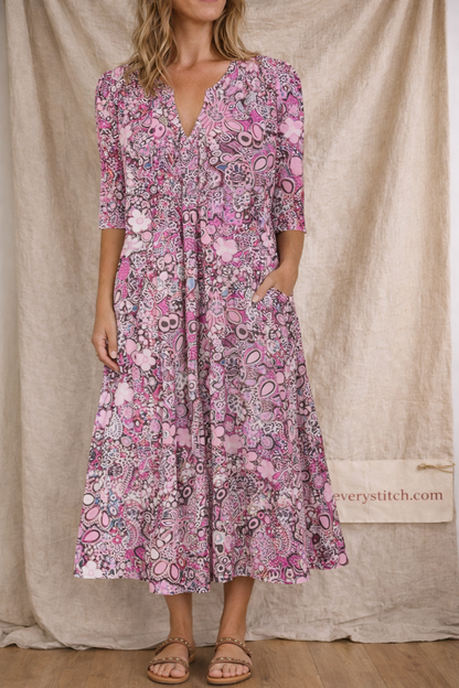 Floral V-Neck Midi Dress
