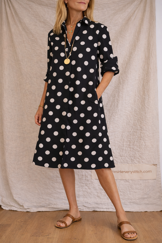 Colorblock Button Shirt Midi Dress