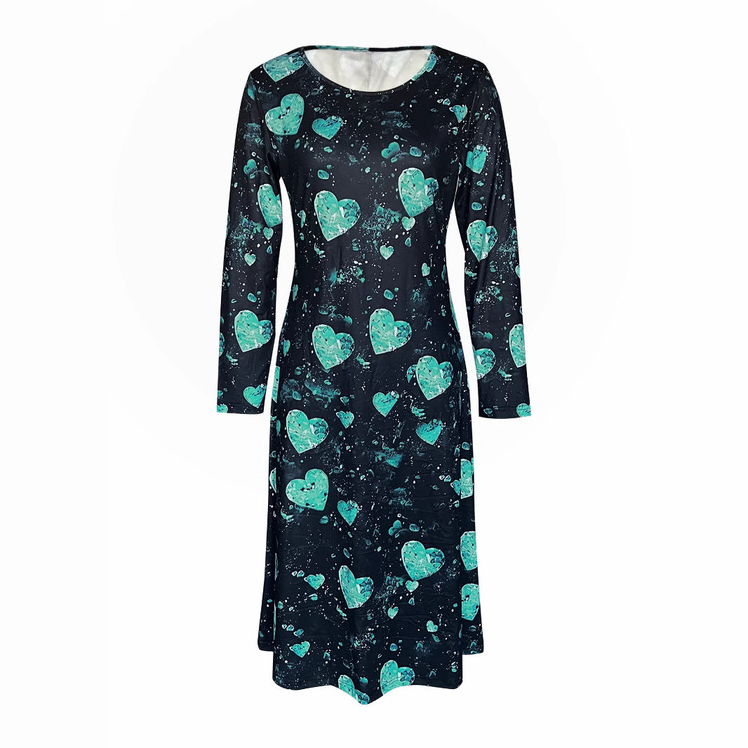 Womens Crew-Neck Casual Valentines Day Dress With A Heart And Digital Print