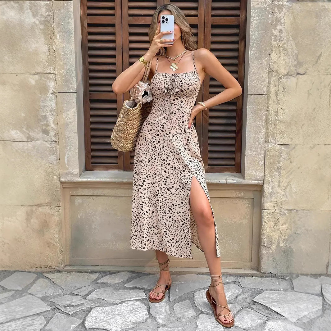 Women's Summer Small Floral Print Sling Dress