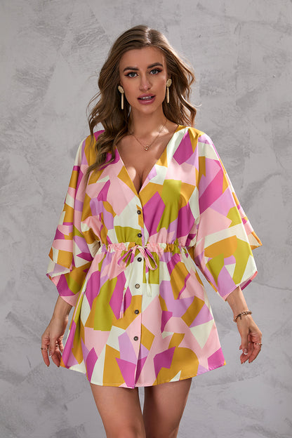 Women's Summer Leaf Print Half-length Sleeve Dress